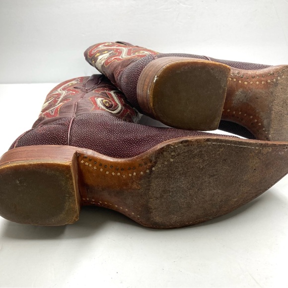 El General 1901 Cowboy Boots Leather Men's 8 Burgundy Textured Western Mexico - Picture 14 of 16
